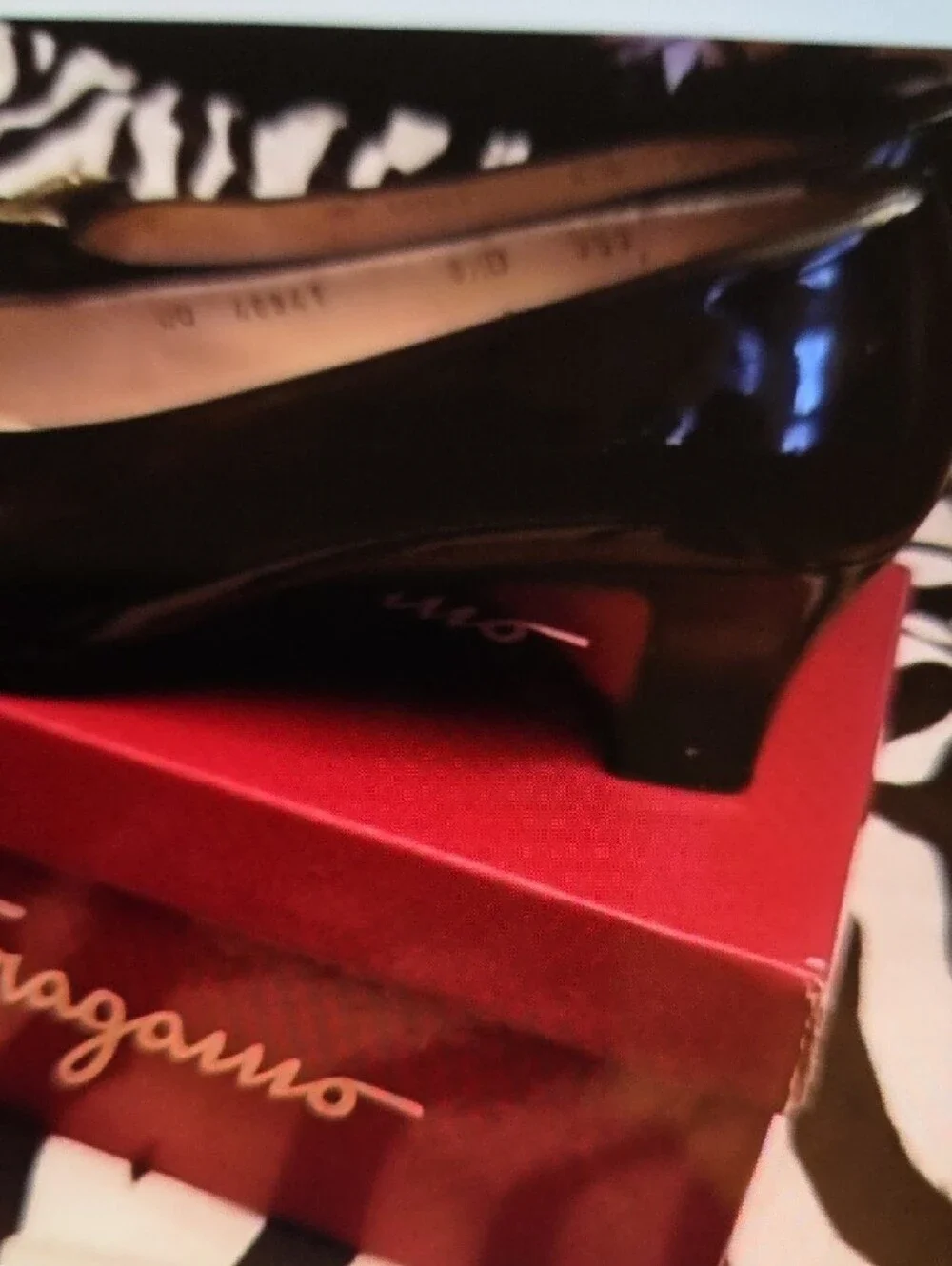 Salvatore Ferragamo Black Patent Leather Flats with Gold Buckle